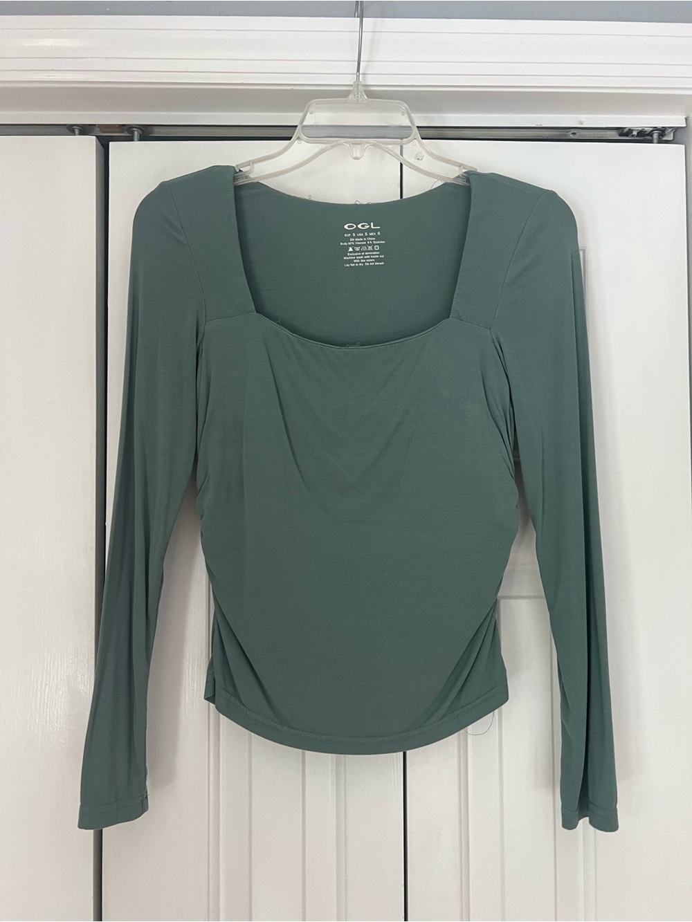 OGL Sage Green Long Sleeve Square Neck Top - Slim Fit